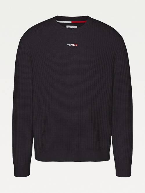 Tommy Hilfiger Logo Knitted Relaxed Fit Jumper Moški Puloverji Črna | TH352VXI