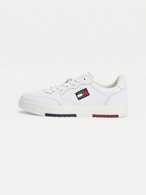 Tommy Hilfiger Logo Leather Cupsole Moški Superge Bela | TH492OXY