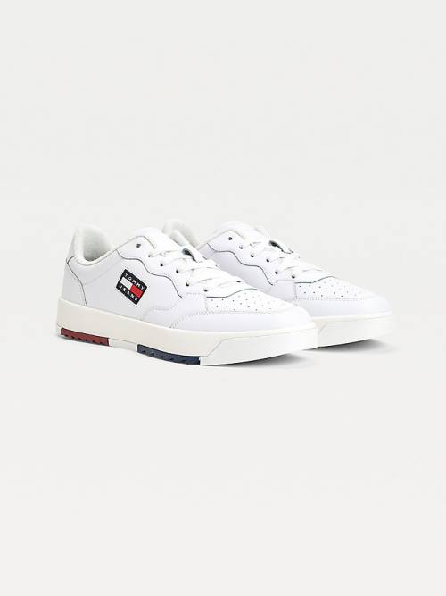 Tommy Hilfiger Logo Leather Cupsole Moški Superge Bela | TH492OXY