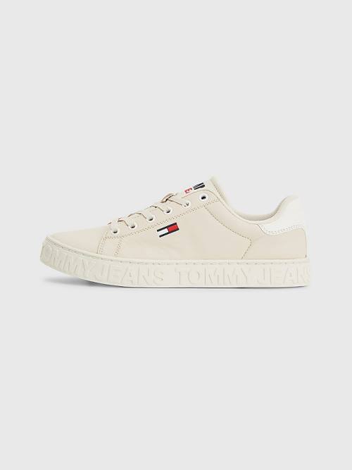 Tommy Hilfiger Logo Leather Cupsole Ženske Superge Bež | TH156JWD