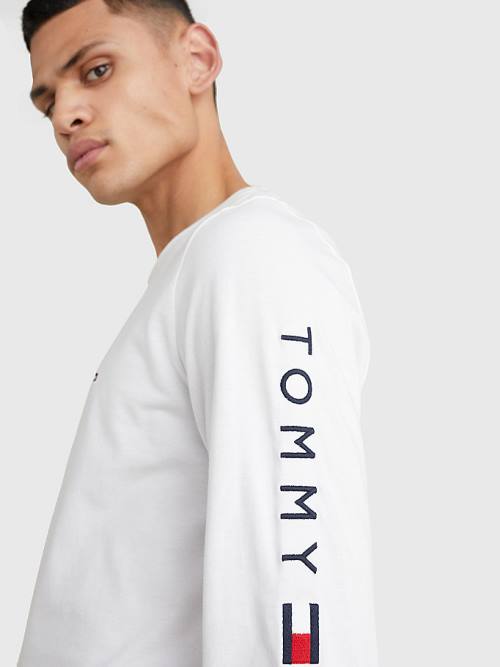 Tommy Hilfiger Logo Long Sleeve Moški Majice Bela | TH628PEJ