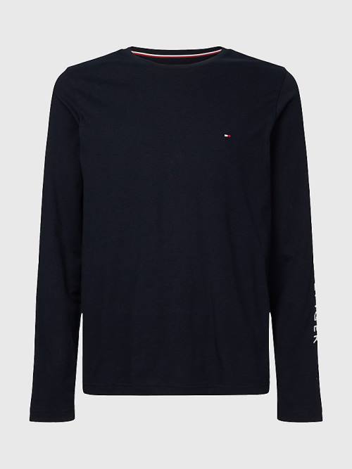 Tommy Hilfiger Logo Long Sleeve Moški Majice Modra | TH875SDI