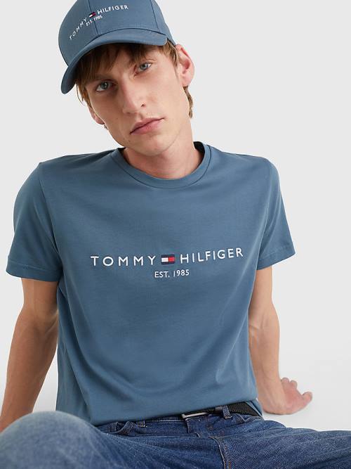 Tommy Hilfiger Logo Moški Majice Modra | TH106QGY