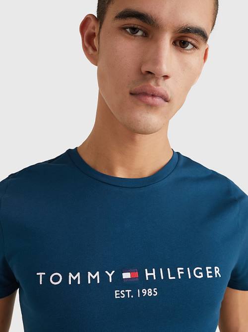 Tommy Hilfiger Logo Moški Majice Modra | TH931UDQ