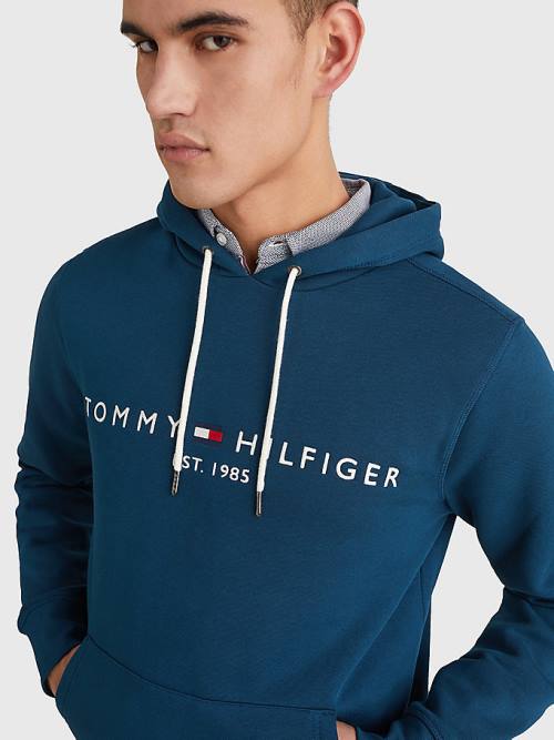 Tommy Hilfiger Logo Moški Pulover s kapuco Modra | TH421LJQ