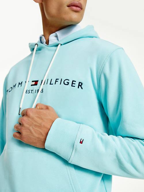 Tommy Hilfiger Logo Moški Pulover s kapuco Modra | TH638TFQ