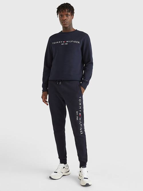 Tommy Hilfiger Logo Organic Cotton Joggers Moški Hlače Modra | TH124QHN