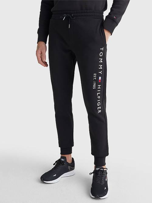 Tommy Hilfiger Logo Organic Cotton Joggers Moški Hlače Črna | TH856ZSM