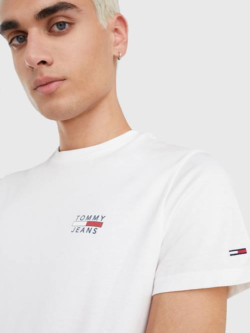 Tommy Hilfiger Logo Organic Cotton Slim Fit Moški Majice Bela | TH576CUH