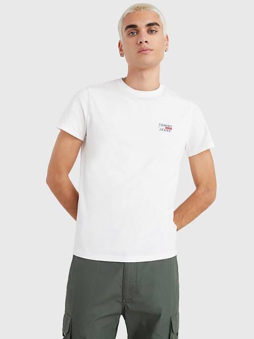 Tommy Hilfiger Logo Organic Cotton Slim Fit Moški Majice Bela | TH576CUH