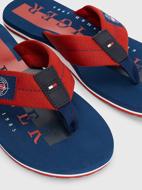 Tommy Hilfiger Logo Patch Flip-Flops Moški Sandali Rdeča | TH602JDY