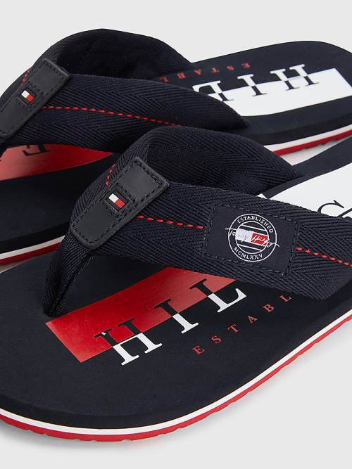 Tommy Hilfiger Logo Patch Flip-Flops Moški Sandali Modra | TH862LDA