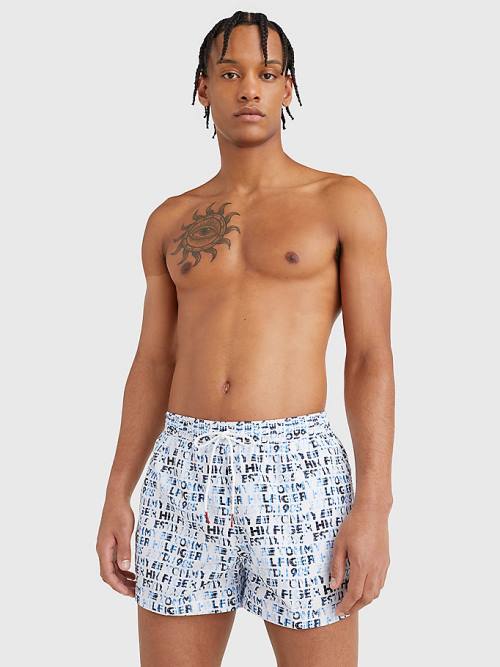 Tommy Hilfiger Logo Print Short Length Shorts Moški Kopalke Bela | TH876BNY