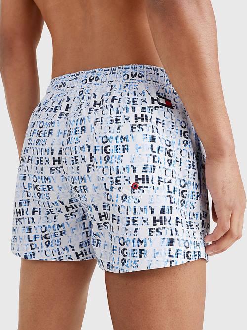 Tommy Hilfiger Logo Print Short Length Shorts Moški Kopalke Bela | TH876BNY