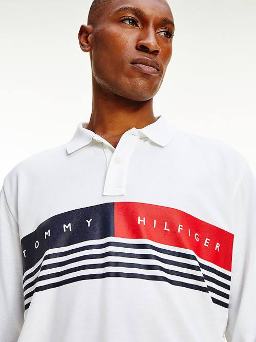 Tommy Hilfiger Logo Regular Fit Long Sleeve Moški Polo Majica Bela | TH071ECJ