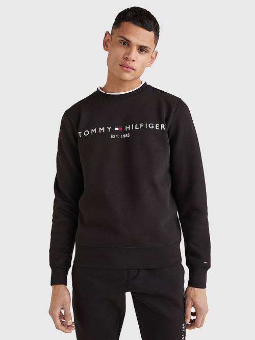 Tommy Hilfiger Logo Regular Fit Moški Pulover Črna | TH487DHJ