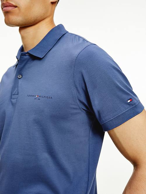 Tommy Hilfiger Logo Slim Fit Moški Polo Majica Modra | TH754ULD