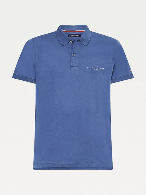 Tommy Hilfiger Logo Slim Fit Moški Polo Majica Modra | TH754ULD