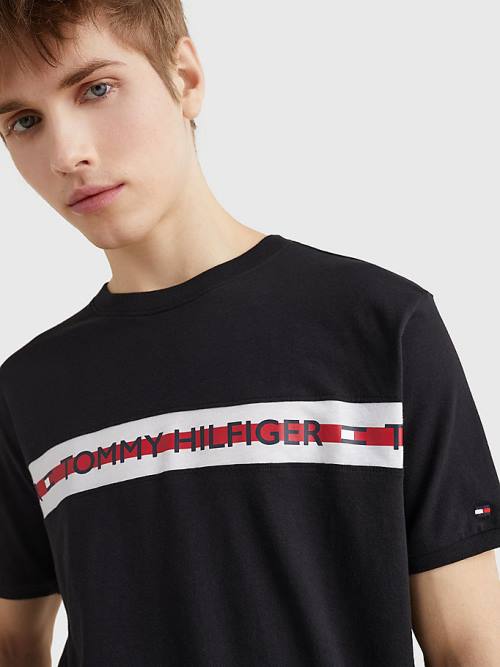 Tommy Hilfiger Logo Stripe Moški Pižama Črna | TH123ZQY