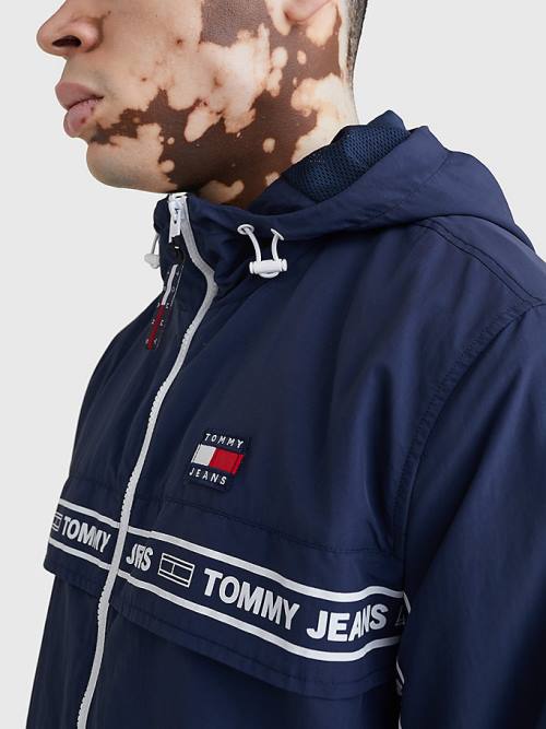 Tommy Hilfiger Logo Tape Chicago Windbreaker Moški Jakne Modra | TH208EDY