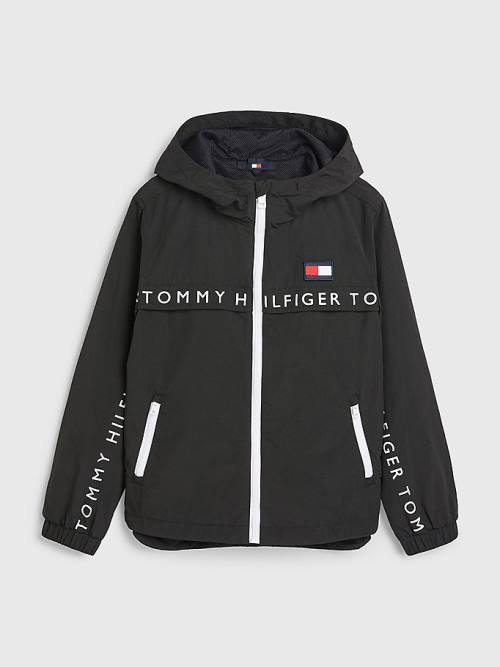 Tommy Hilfiger Logo Tape Chicago Windbreaker Fantje Jakne Črna | TH721DWP