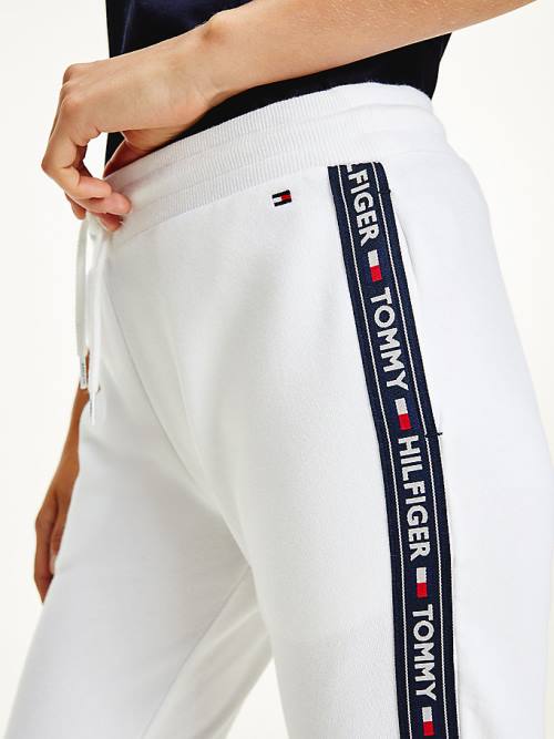 Tommy Hilfiger Logo Tape Joggers Ženske Hlače Bela | TH648XNG