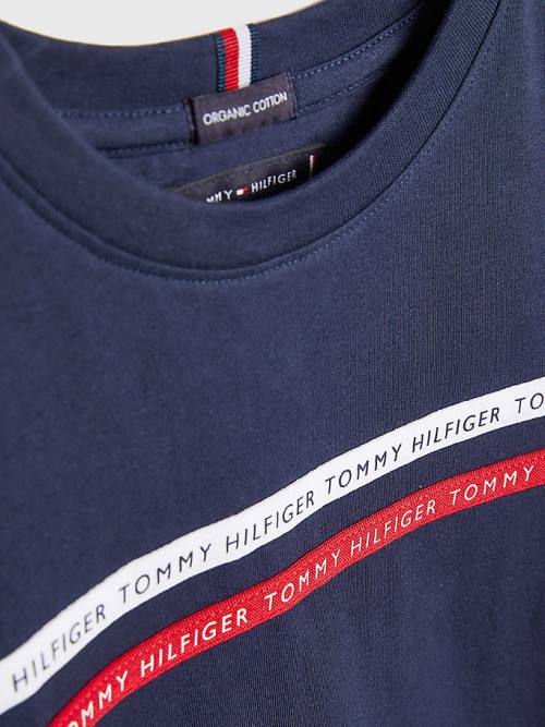 Tommy Hilfiger Logo Tape Organic Cotton Fantje Majice Modra | TH894XYU