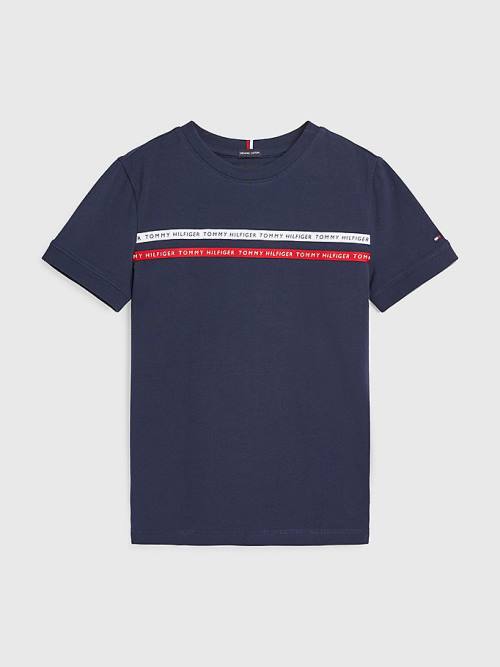 Tommy Hilfiger Logo Tape Organic Cotton Fantje Majice Modra | TH894XYU