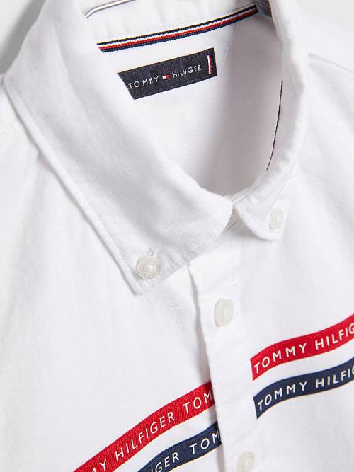 Tommy Hilfiger Logo Tape Oxford Fantje Srajce Bela | TH068IQG