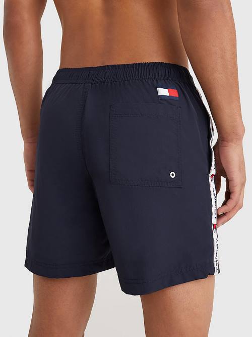 Tommy Hilfiger Logo Tape Slim Fit Mid Length Shorts Moški Kopalke Modra | TH791IOK