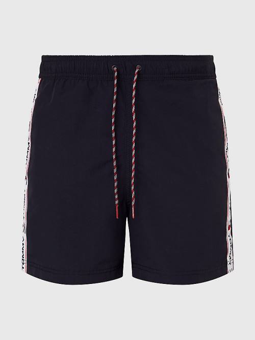 Tommy Hilfiger Logo Tape Slim Fit Mid Length Shorts Moški Kopalke Modra | TH791IOK