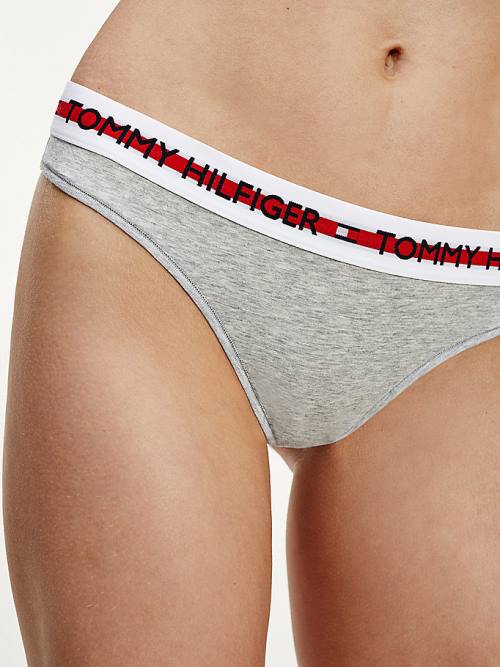 Tommy Hilfiger Logo Tape Stretch Thong Ženske Spodnje Perilo Siva | TH691GAI