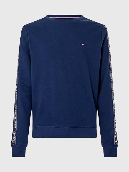 Tommy Hilfiger Logo Tape Sweatshirt Moški Pižama Modra | TH652EMI