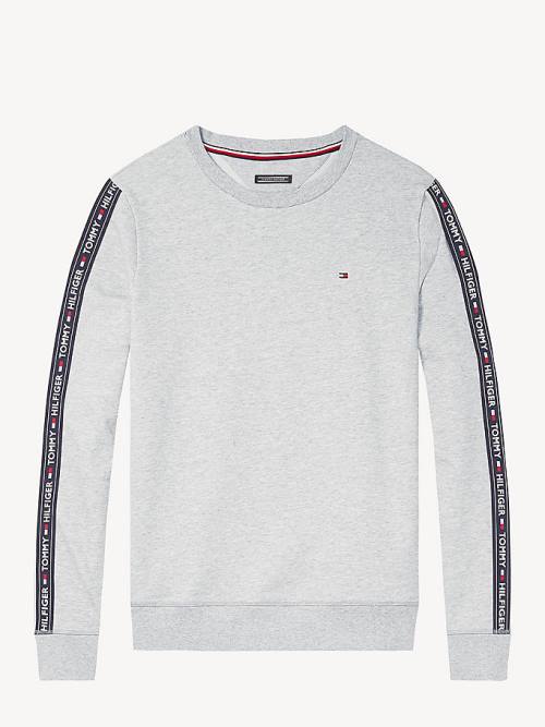 Tommy Hilfiger Logo Tape Sweatshirt Moški Pižama Siva | TH704CHV