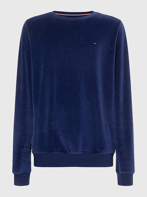 Tommy Hilfiger Logo Tape Sweatshirt Moški Pižama Modra | TH764UTB