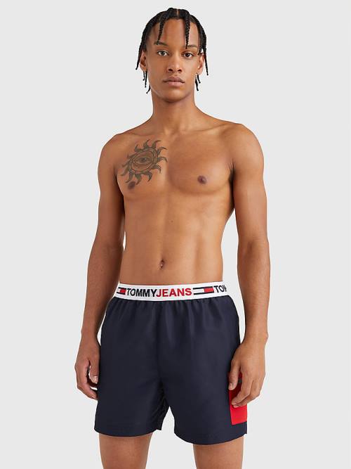 Tommy Hilfiger Logo Waistband Mid Length Shorts Moški Kopalke Modra | TH658ZRV