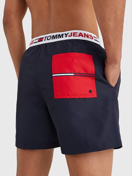 Tommy Hilfiger Logo Waistband Mid Length Shorts Moški Kopalke Modra | TH658ZRV