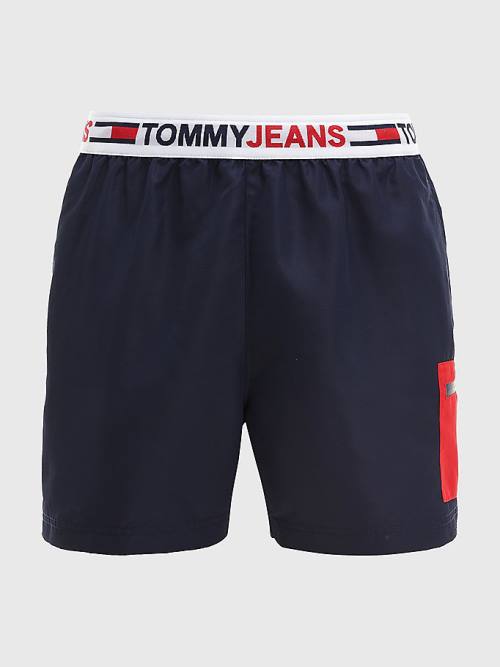 Tommy Hilfiger Logo Waistband Mid Length Shorts Moški Kopalke Modra | TH658ZRV