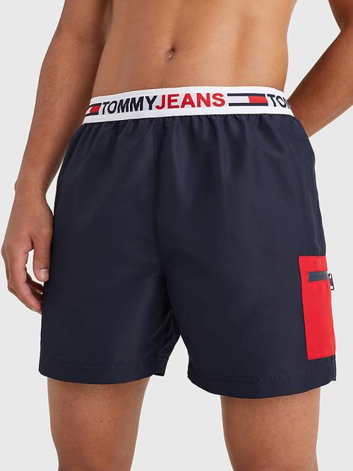 Tommy Hilfiger Logo Waistband Mid Length Shorts Moški Kopalke Modra | TH658ZRV