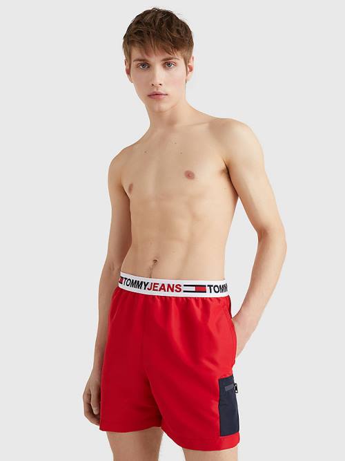 Tommy Hilfiger Logo Waistband Mid Length Shorts Moški Kopalke Rdeča | TH692XGF