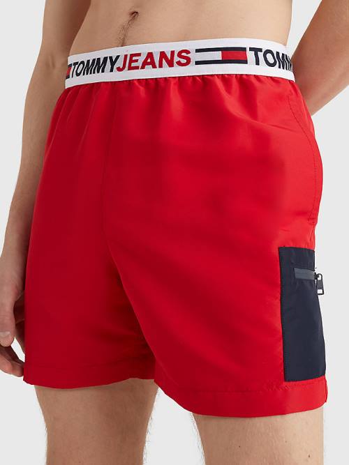 Tommy Hilfiger Logo Waistband Mid Length Shorts Moški Kopalke Rdeča | TH692XGF