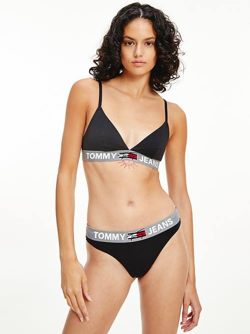 Tommy Hilfiger Logo Waistband Thong Ženske Spodnje Perilo Črna | TH270IKZ