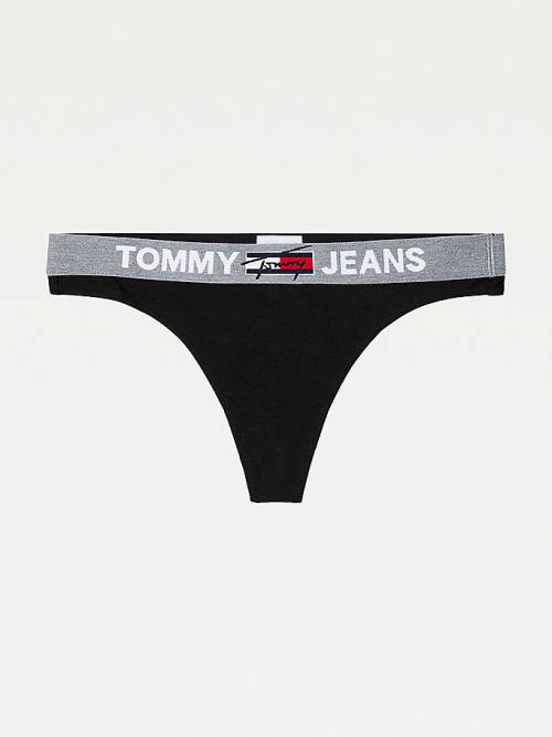 Tommy Hilfiger Logo Waistband Thong Ženske Spodnje Perilo Črna | TH270IKZ