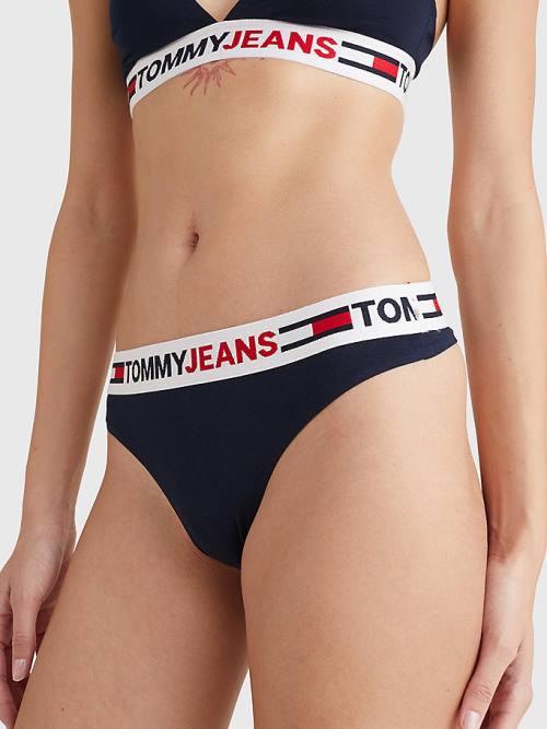 Tommy Hilfiger Logo Waistband Thong Ženske Spodnje Perilo Modra | TH312QSW