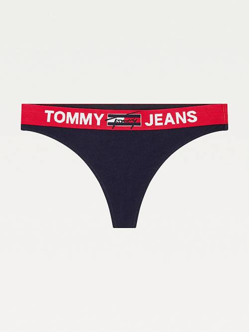 Tommy Hilfiger Logo Waistband Thong Ženske Spodnje Perilo Modra | TH831QSY