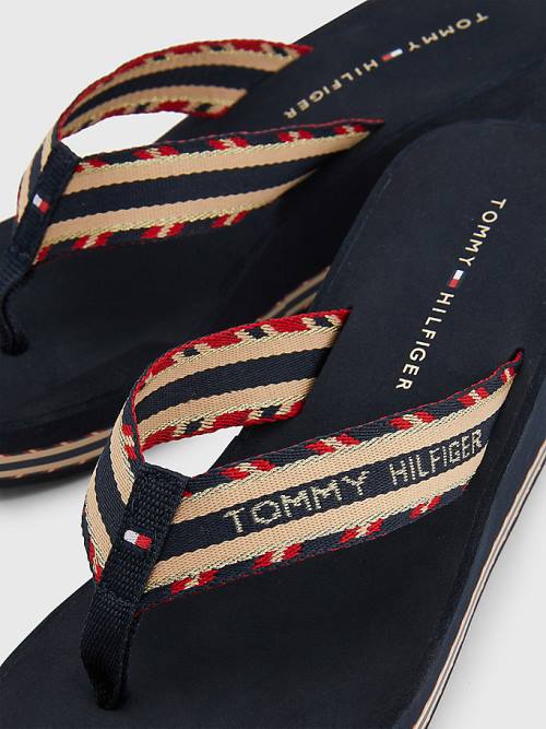 Tommy Hilfiger Logo Webbing High Wedge Flip-Flops Ženske Sandali Modra | TH538UWC