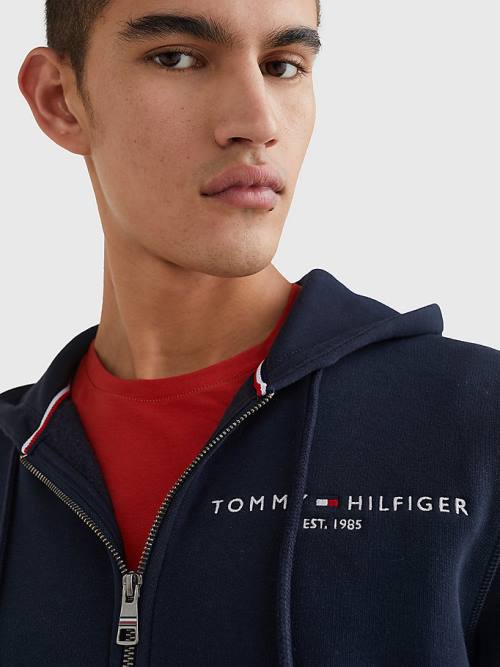 Tommy Hilfiger Logo Zip-Thru Moški Pulover s kapuco Modra | TH178GEC