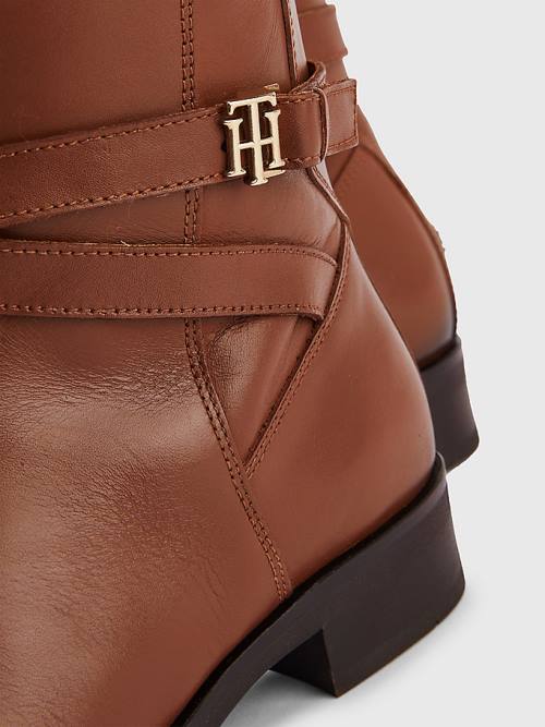 Tommy Hilfiger Long Leather TH Monogram Ženske Škornji Rjav | TH194HDU