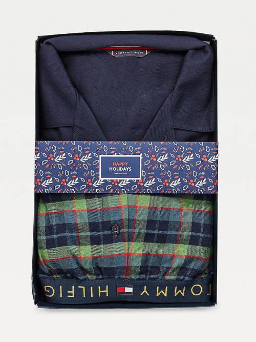 Tommy Hilfiger Long Sleeve Check Set Moški Pižama Zelena | TH639ATH