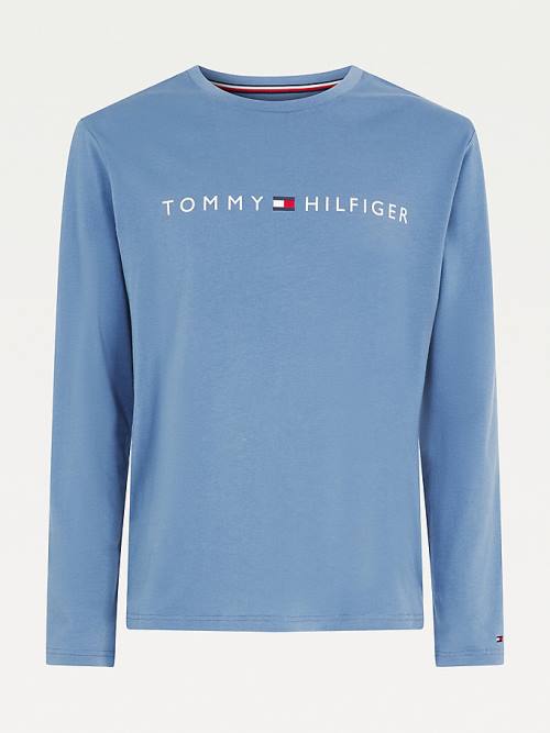 Tommy Hilfiger Long Sleeve Logo Moški Pižama Modra | TH970JMI